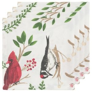 Now Designs Kitchen Napkin Set/4 Winter Birds NWT